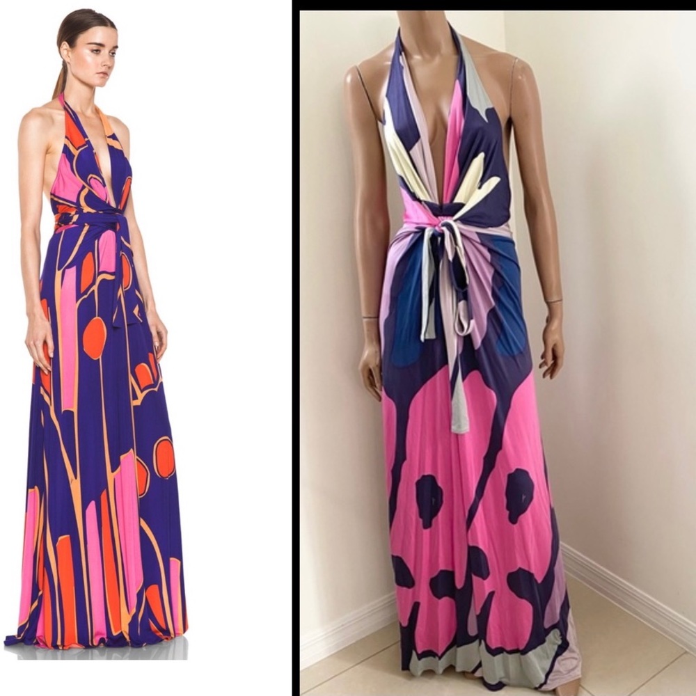 Issa London Purple and Pink Halter Maxi Dress